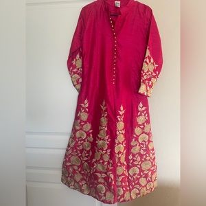 Magenta long anarkali with lehenga and gold pants (never worn)